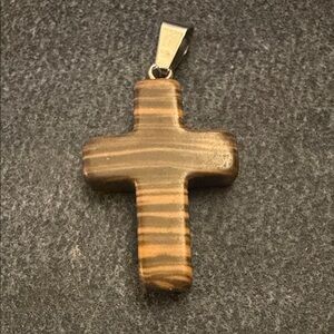 💎2/$15💎Brown Tigers Eye Stone Cross Pendant